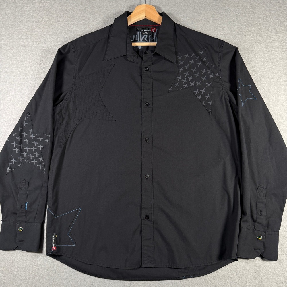 Quiksilver Mens Black Star Applique Long Sleeve Button Down Shirt C109085Z M